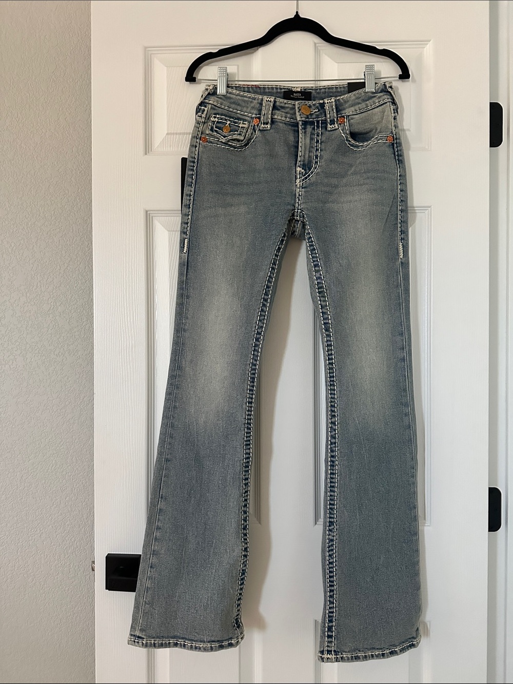 NWT- True Religion Light Gray Flare Jeans with Contrast Stitching